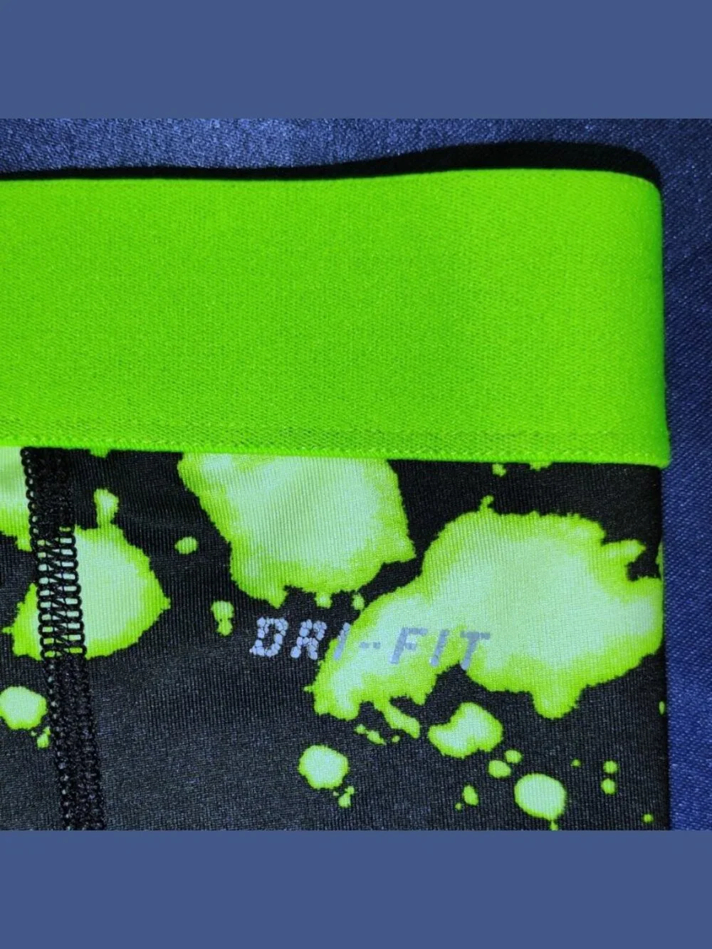Nike Pro Dri-FIT Fitted Capri Leggings - Black w/Neon Green Splatter - Women's S